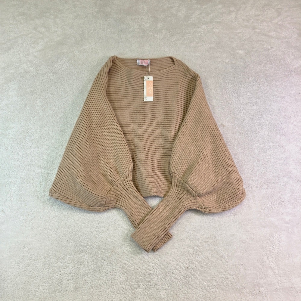 C+D+M Collection Tan Ribbed Knit Dolman Batwing Sleeve Cropped Sweater NWT Small